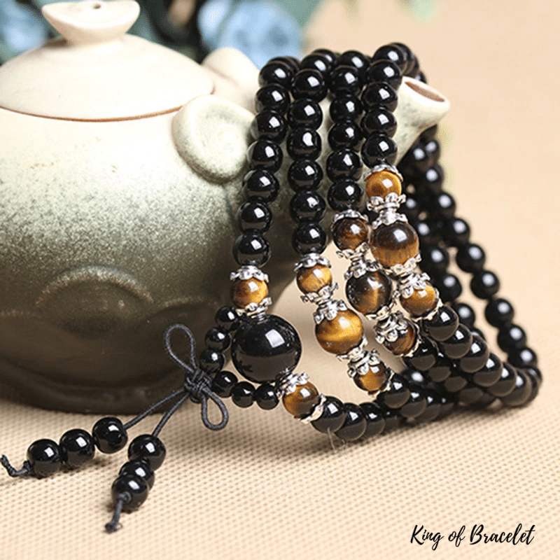 Bracelet Tibétain en Tourmaline Noire et Oeil de Tigre