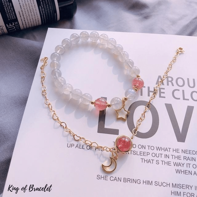 Bracelet en Pierre de Lune et Quartz Fraise - King of Bracelet