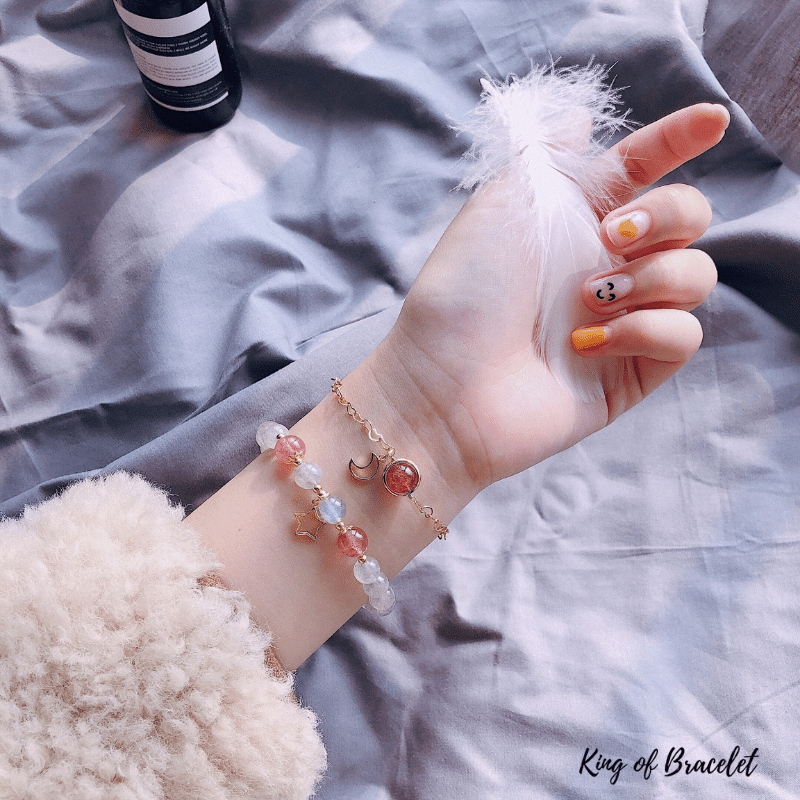 Bracelet en Pierre de Lune Blanche et Quartz Fraise - King of Bracelet