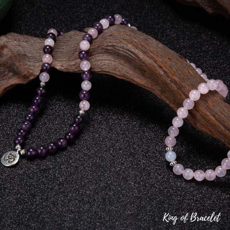 Bracelet Mala Lotus 108 Perles en Améthyste et Quartz Rose - King of Bracelet