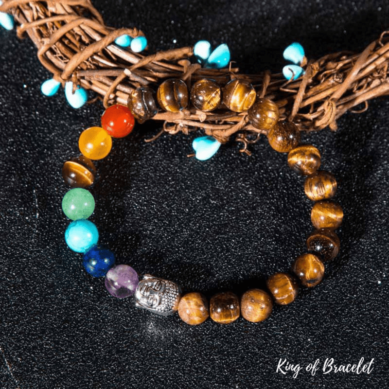 Bracelet 7 Chakras Bouddha en Oeil de Tigre - King of Bracelet