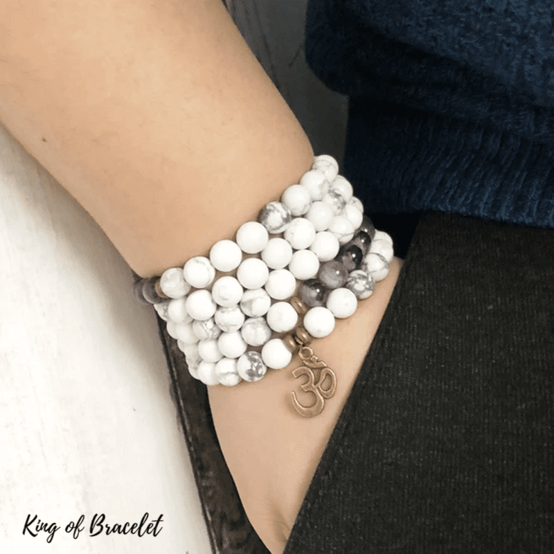 Bracelet Mala Tibétain en Howlite Blanche et Améthyste - King of Bracelet