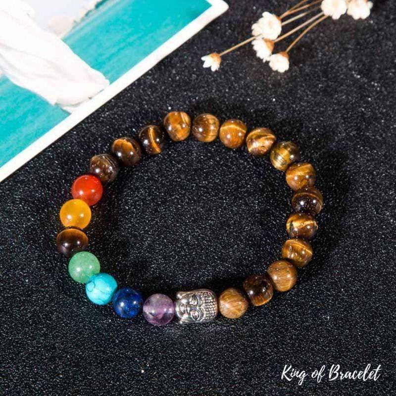 Bracelet 7 Chakras Bouddha en Oeil de Tigre - King of Bracelet