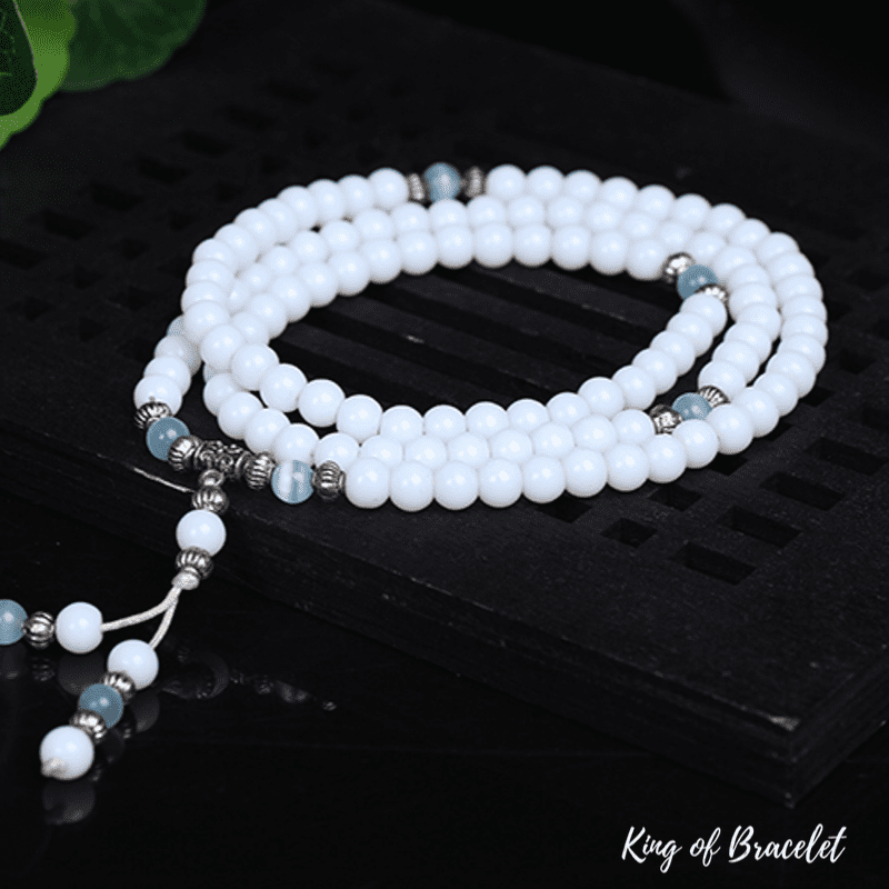 Bracelet Mala Tibétain en Calcédoine Blanche - King of Bracelet
