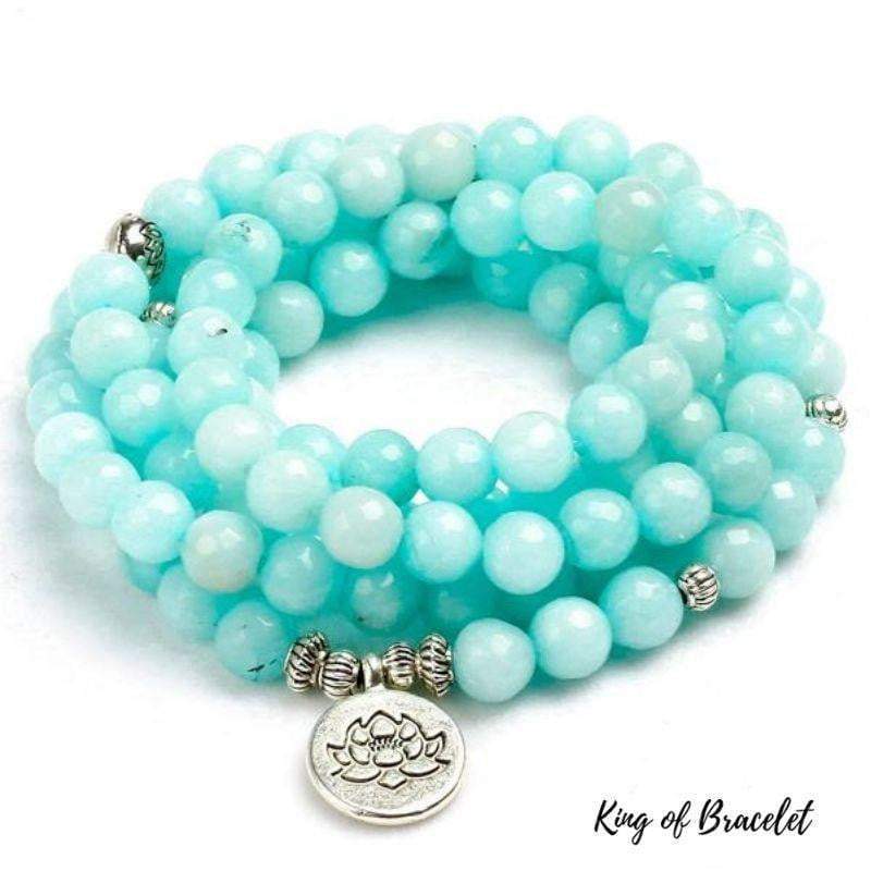Bracelet Mala Lotus 108 Perles en Calcédoine Bleue - King of Bracelet