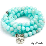 Bracelet Mala Lotus 108 Perles en Calcédoine Bleue - King of Bracelet