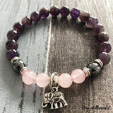 Bracelet Éléphant en Améthyste et Quartz Rose - King of Bracelet