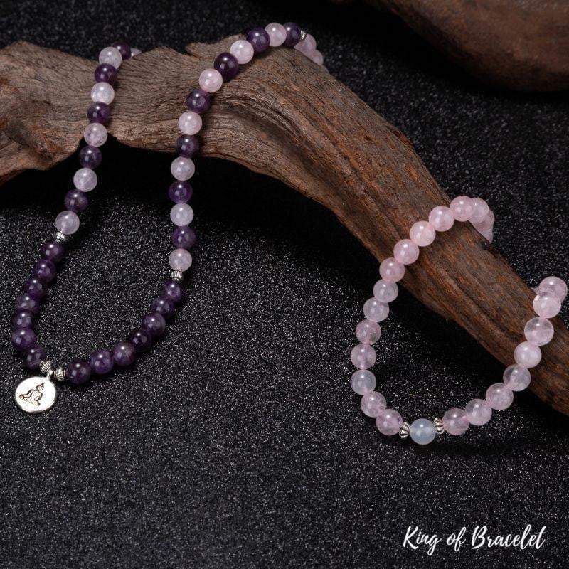 Bracelet Mala Lotus 108 Perles en Améthyste et Quartz Rose - King of Bracelet