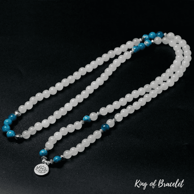 Bracelet Mala Tibétain en Calcédoine Blanche et Apatite - King of Bracelet