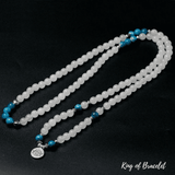 Bracelet Mala Tibétain en Calcédoine Blanche et Apatite - King of Bracelet
