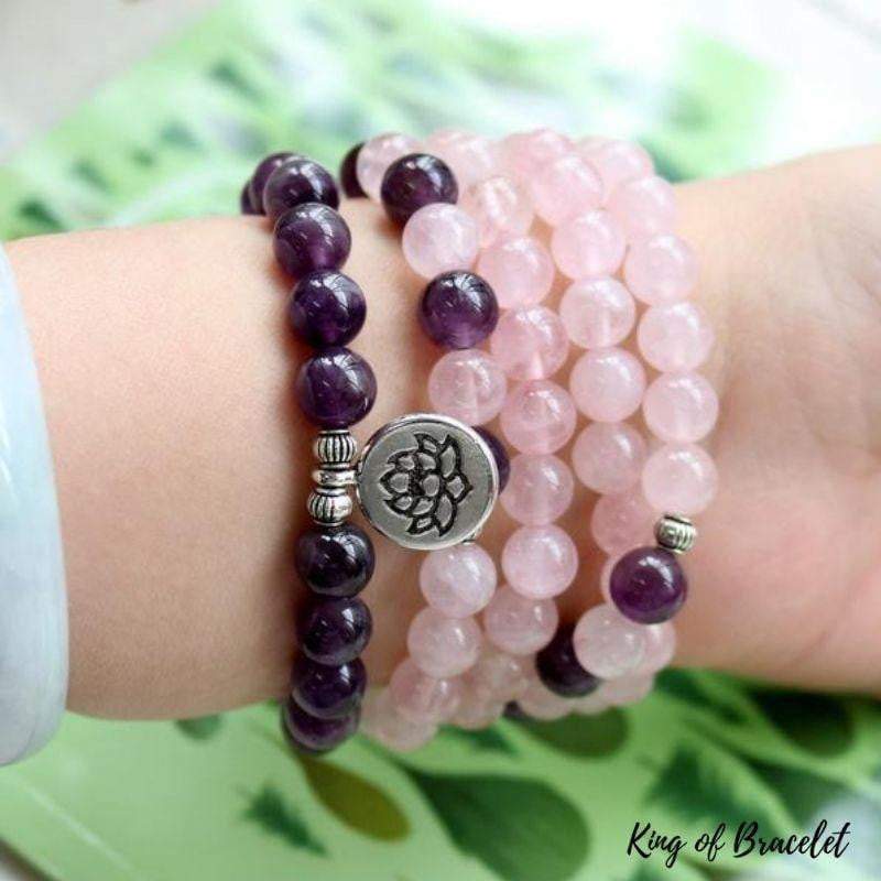 Bracelet Mala Lotus 108 Perles en Améthyste et Quartz Rose - King of Bracelet
