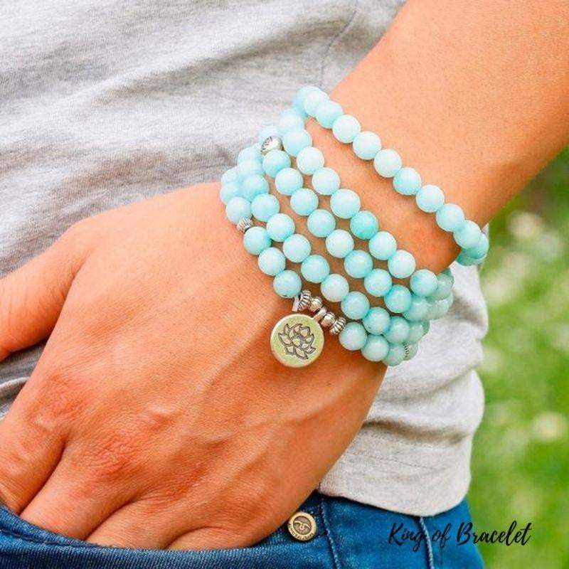 Bracelet Mala Lotus 108 Perles en Calcédoine Bleue - King of Bracelet