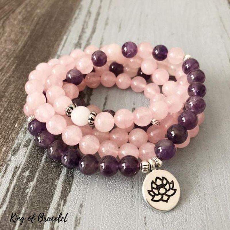 Bracelet Mala Lotus 108 Perles en Améthyste et Quartz Rose - King of Bracelet