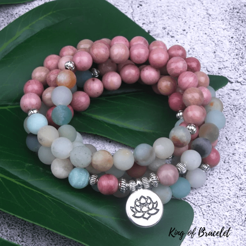Bracelet Mala Tibétain en Amazonite et Rhodonite - King of Bracelet