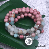Bracelet Mala Tibétain en Amazonite et Rhodonite - King of Bracelet