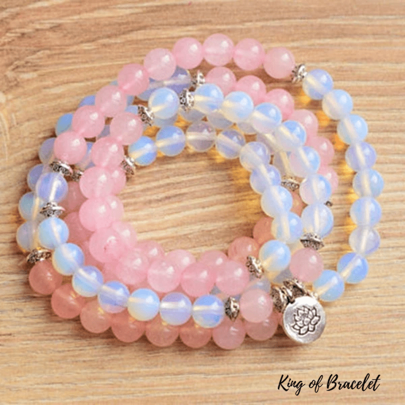 Bracelet Mala Tibétain en Opalite et Quartz Rose - King of Bracelet