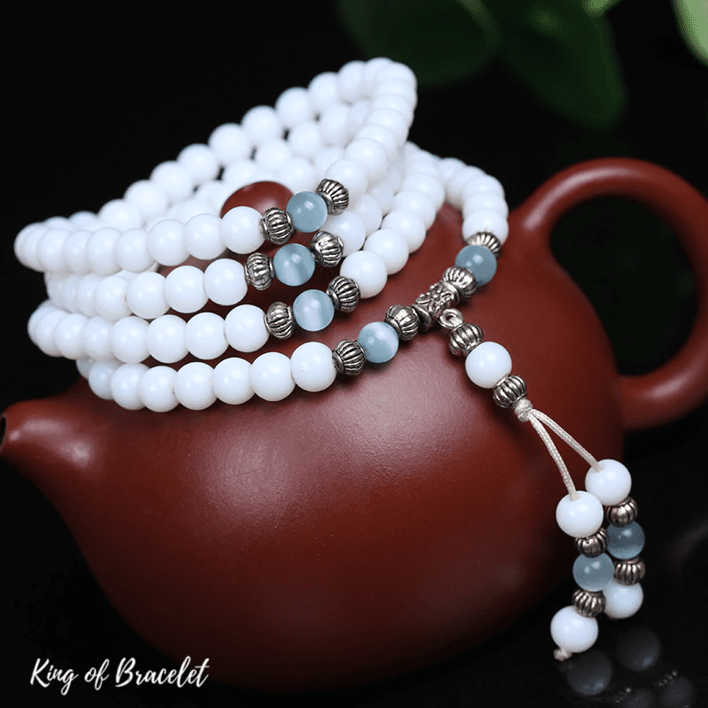 Bracelet Mala Tibétain en Calcédoine Blanche - King of Bracelet