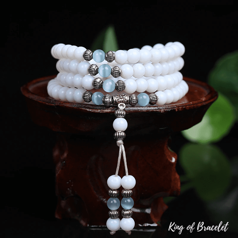 Bracelet Mala Tibétain en Calcédoine Blanche - King of Bracelet