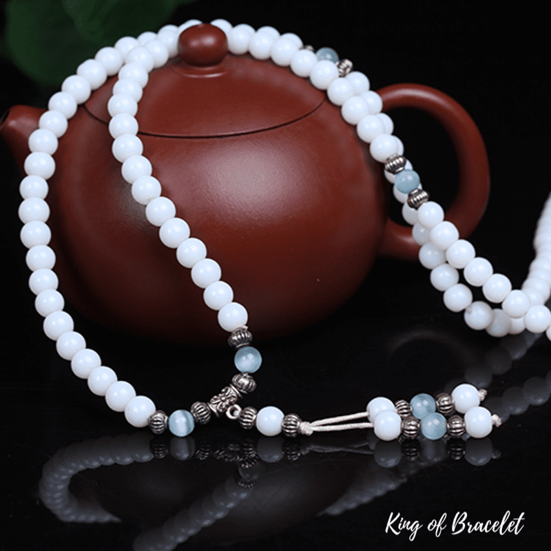Bracelet Mala Tibétain en Calcédoine Blanche - King of Bracelet