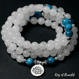 Bracelet Mala Tibétain en Calcédoine Blanche et Apatite - King of Bracelet