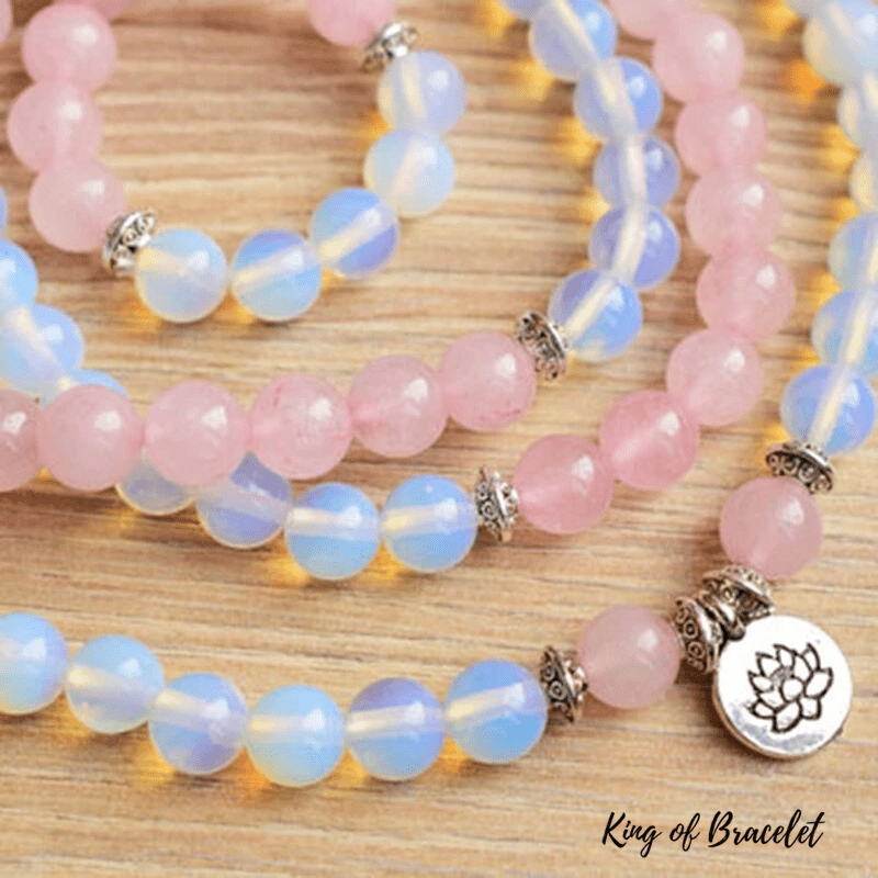 Bracelet Mala Tibétain en Opalite et Quartz Rose - King of Bracelet