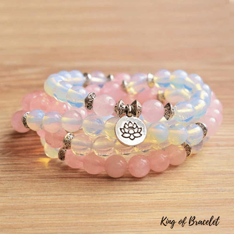Bracelet Mala Tibétain en Opalite et Quartz Rose - King of Bracelet