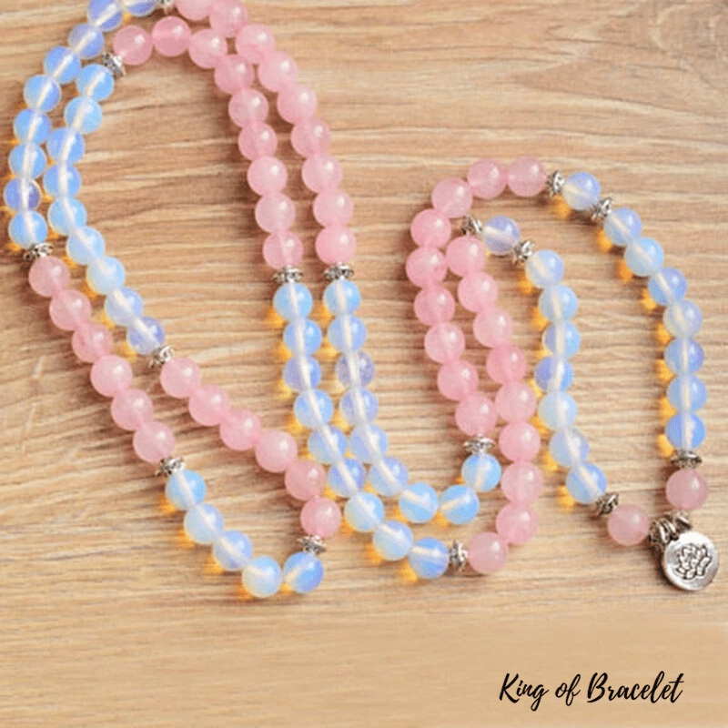 Bracelet Mala Tibétain en Opalite et Quartz Rose - King of Bracelet
