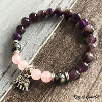 Bracelet Éléphant en Améthyste et Quartz Rose - King of Bracelet