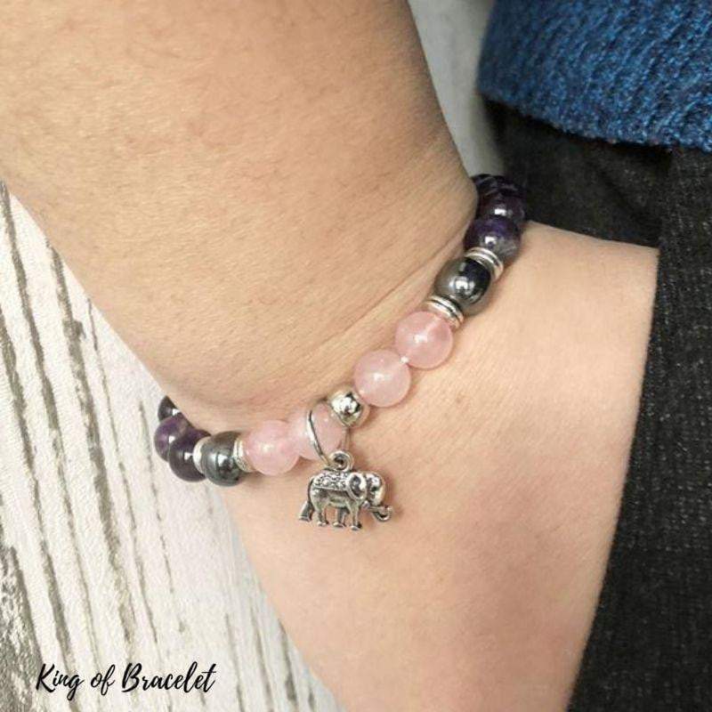 Bracelet Éléphant en Améthyste et Quartz Rose - King of Bracelet