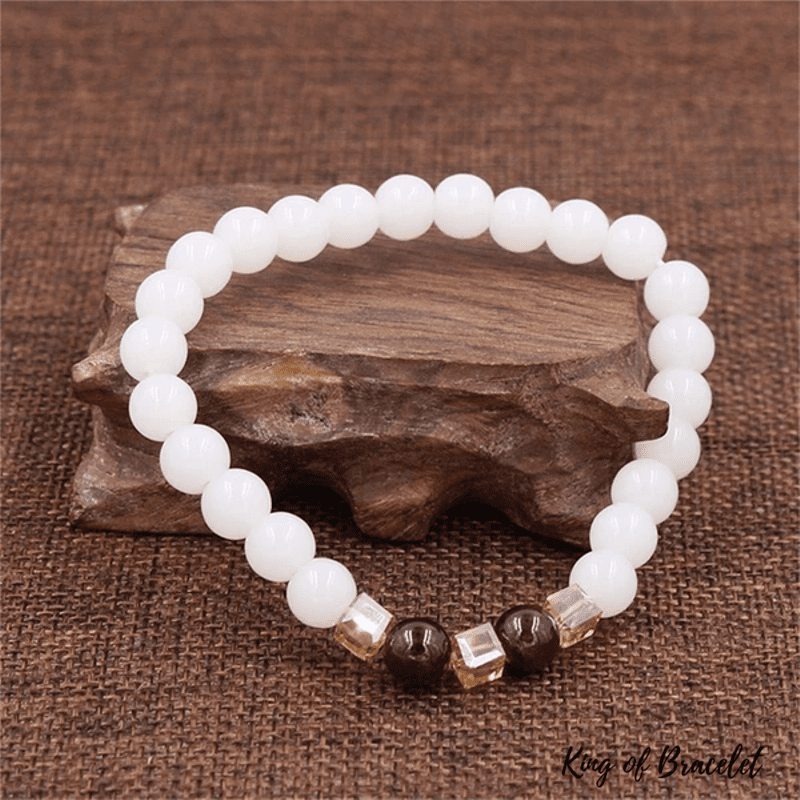 Bracelet Tibétain en Calcédoine Blanche et Grenat - King of Bracelet