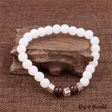Bracelet Tibétain en Calcédoine Blanche et Grenat - King of Bracelet