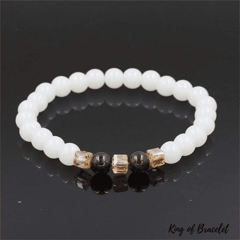 Bracelet Tibétain en Calcédoine Blanche et Grenat - King of Bracelet