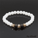 Bracelet Tibétain en Calcédoine Blanche et Grenat - King of Bracelet
