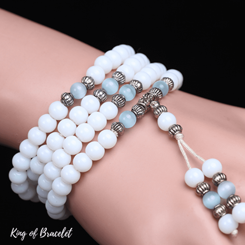Bracelet Mala Tibétain en Calcédoine Blanche - King of Bracelet