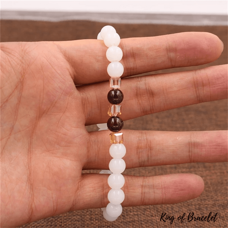 Bracelet Tibétain en Calcédoine Blanche et Grenat - King of Bracelet
