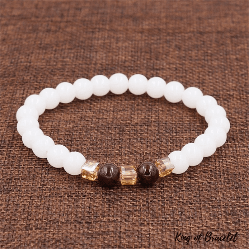 Bracelet Tibétain en Calcédoine Blanche et Grenat - King of Bracelet