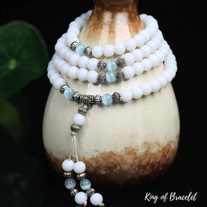 Bracelet Mala Tibétain en Calcédoine Blanche - King of Bracelet