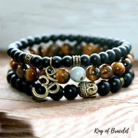 Bracelets Bouddha OM en Onyx Noir Mat et Oeil de Tigre - King of Bracelet