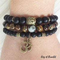 Bracelets Bouddha OM en Onyx Noir Mat et Oeil de Tigre - King of Bracelet