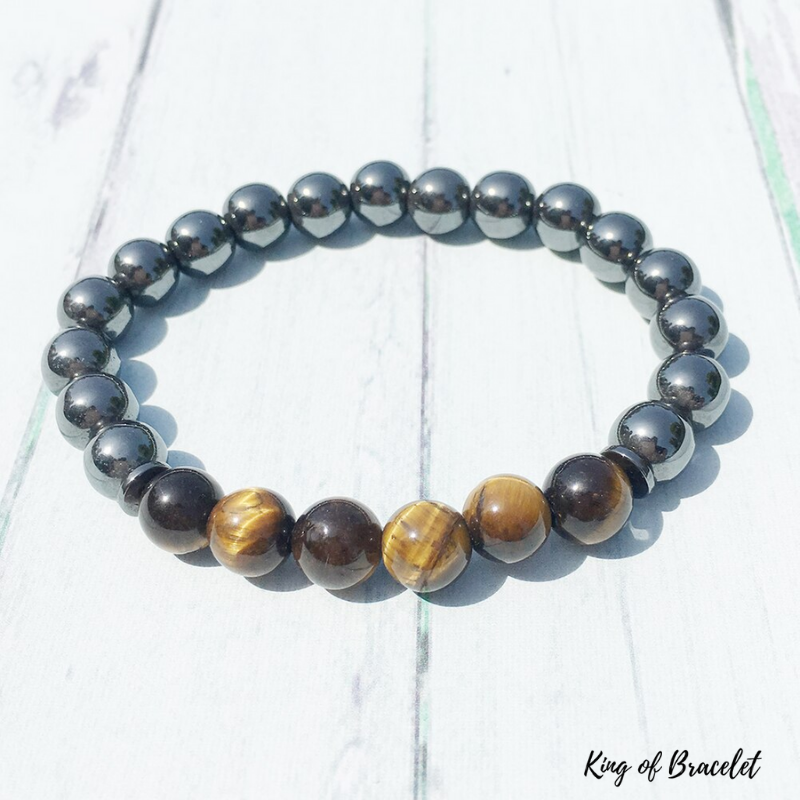 Bracelet En Hématite Pour Homme - Pierre Naturelle - Élastique Ajustable - Style Formel Ou Décontracté - Cadeau Anniversaire, Mariage - 2