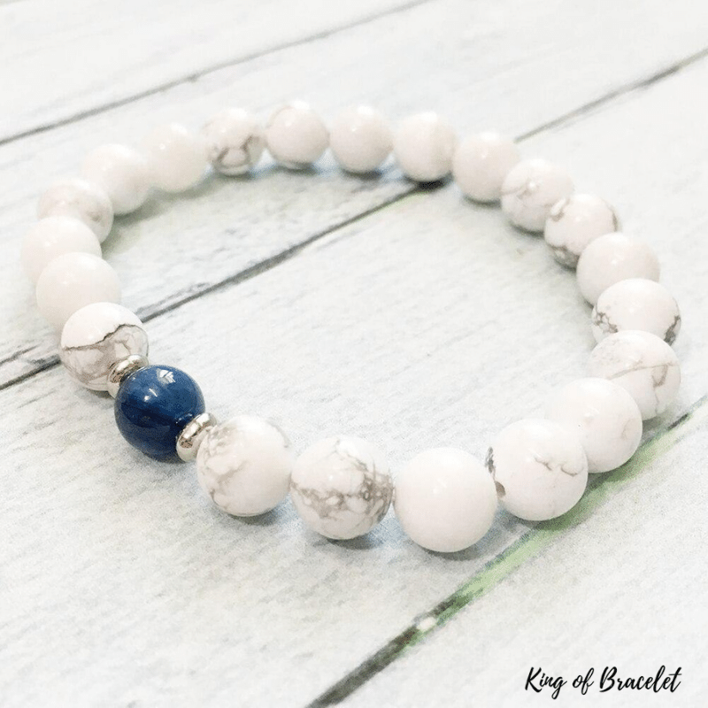 Lot De 2 Bracelets Couple En Howlite Blanche Et Turquoise – Pierres Naturelles, Ajustables