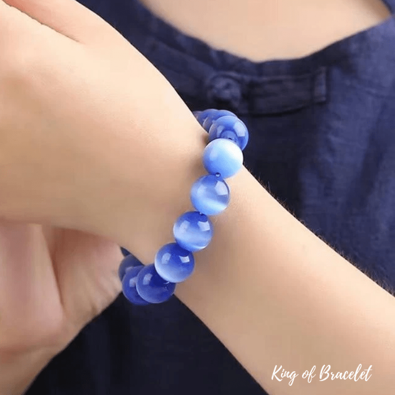 Bracelet spirituel Océan, perles Oeil de Chat bleu clair, bijou chakra