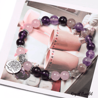 Bracelet Arbre de Vie en Quartz Rose et Fluorite Violette
