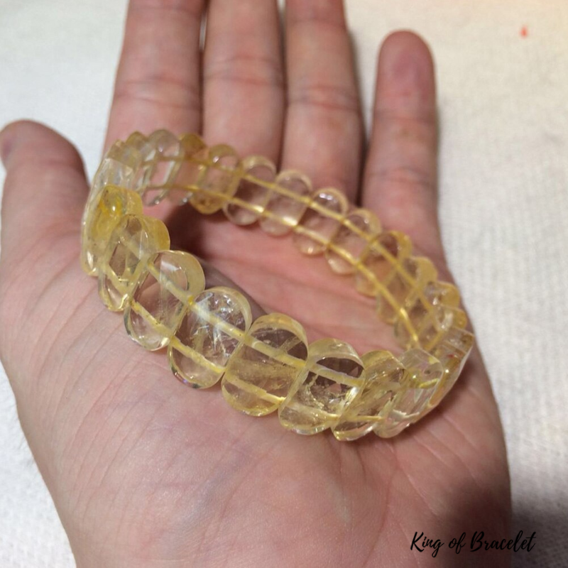 Bracelet En Citrine Naturelle 120 Carats Extensible 18,5 Cm - Fabriqué En France, Avec Strass