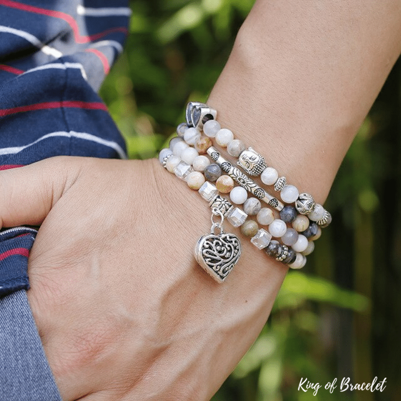 Bracelet Coeur en Agate Feuille de Bambou - King of Bracelet