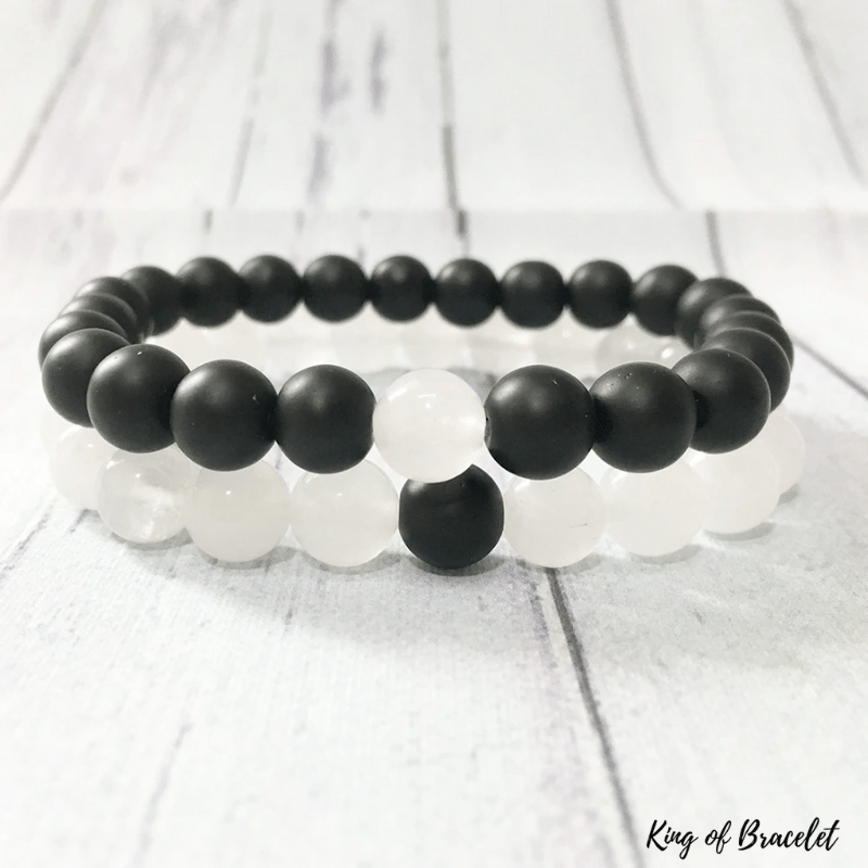 Bracelet Distance en Onyx Noir Mat et Agate Blanche - King of Bracelet