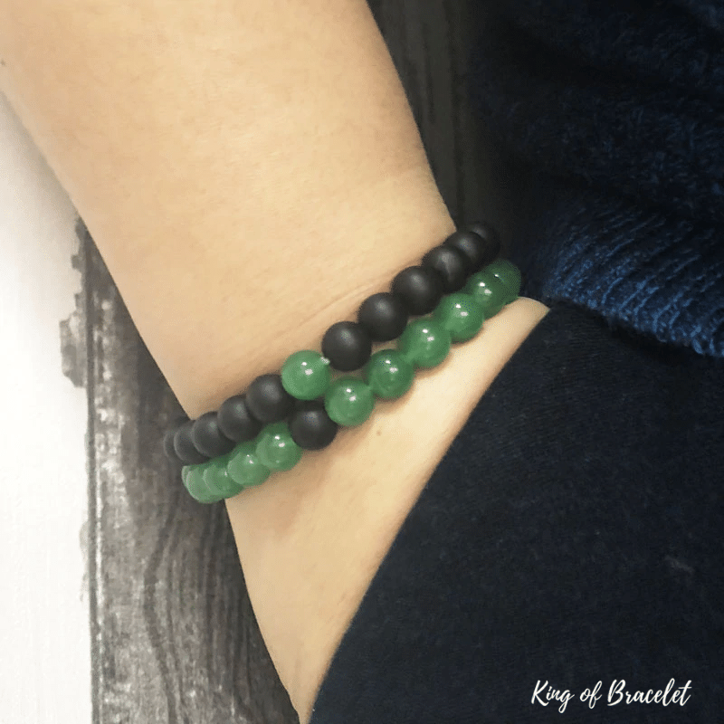 Bracelet Perles élastiques Aventurine Verte Et Obsidienne Noire – Taille Régulière – Neuf Avec étiquettes