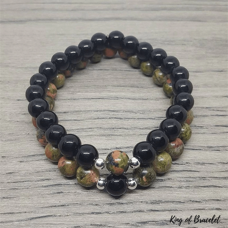 Bracelet Distance en Onyx Noir et Unakite - King of Bracelet