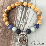 Bracelet Lotus en Jaspe Paysage, Aigue Marine et Sodalite