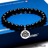 Bracelet Lotus Argent en Onyx Noir - King of Bracelet